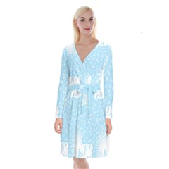 Flower Illustrations Long Sleeve Velvet Front Wrap Dress