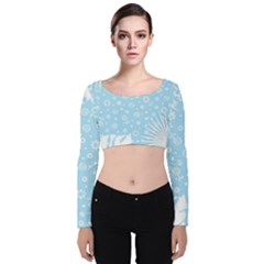 Flower Illustrations Velvet Long Sleeve Crop Top