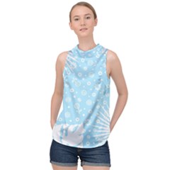 Flower Illustrations High Neck Satin Top