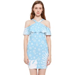 Flower Illustrations Shoulder Frill Bodycon Summer Dress