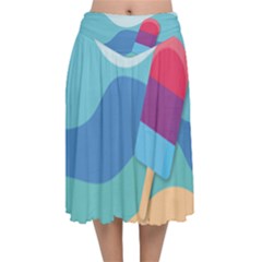 Ice Summer Beach Sea Dessert Velvet Flared Midi Skirt by HermanTelo