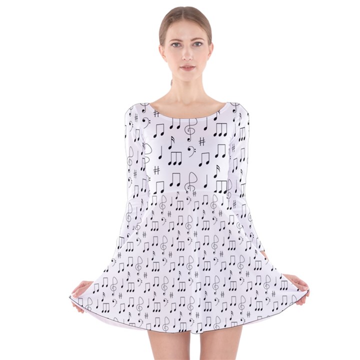 Music Notes Wallpaper Long Sleeve Velvet Skater Dress