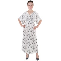 Music Notes Wallpaper V-neck Boho Style Maxi Dress by Mariart