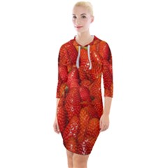 Colorful Strawberries At Market Display 1 Quarter Sleeve Hood Bodycon Dress by dflcprintsclothing