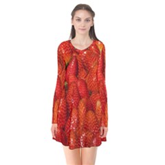 Colorful Strawberries At Market Display 1 Long Sleeve V-neck Flare Dress