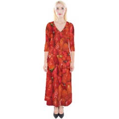 Colorful Strawberries At Market Display 1 Quarter Sleeve Wrap Maxi Dress by dflcprintsclothing