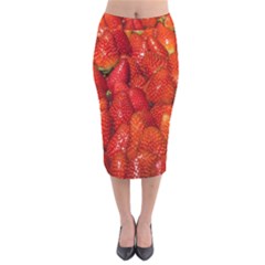 Colorful Strawberries At Market Display 1 Velvet Midi Pencil Skirt by dflcprintsclothing