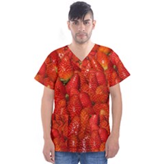 Colorful Strawberries At Market Display 1 Men s V-neck Scrub Top