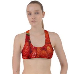 Colorful Strawberries At Market Display 1 Criss Cross Racerback Sports Bra by dflcprintsclothing