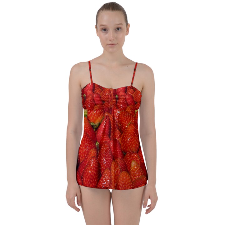 Colorful Strawberries At Market Display 1 Babydoll Tankini Set