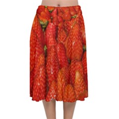 Colorful Strawberries At Market Display 1 Velvet Flared Midi Skirt by dflcprintsclothing