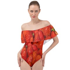 Colorful Strawberries At Market Display 1 Off Shoulder Velour Bodysuit  by dflcprintsclothing