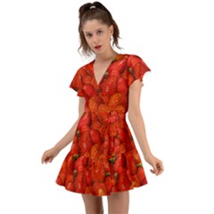 Colorful Strawberries At Market Display 1 Flutter Sleeve Wrap Dress