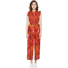 Colorful Strawberries At Market Display 1 Women s Frill Top Jumpsuit by dflcprintsclothing