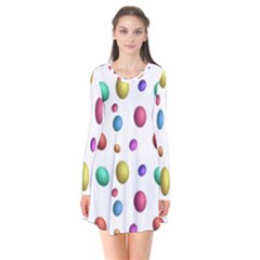 Egg Easter Texture Colorful Long Sleeve V-neck Flare Dress by HermanTelo