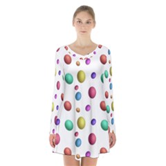 Egg Easter Texture Colorful Long Sleeve Velvet V-neck Dress by HermanTelo