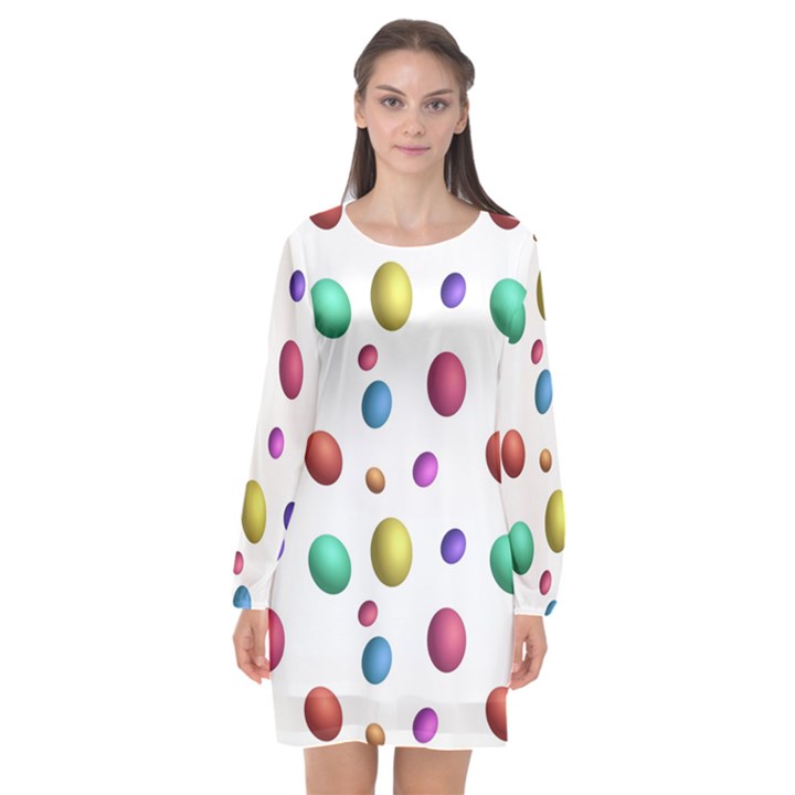 Egg Easter Texture Colorful Long Sleeve Chiffon Shift Dress 