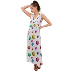 Egg Easter Texture Colorful V-neck Chiffon Maxi Dress by HermanTelo