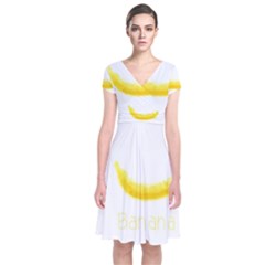 Banana Fruit Watercolor Painted Short Sleeve Front Wrap Dress by Mariart