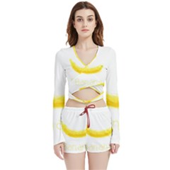 Banana Fruit Watercolor Painted Velvet Wrap Crop Top And Shorts Set