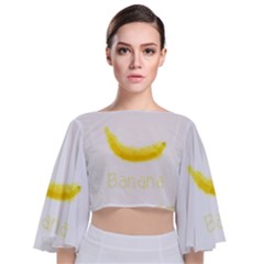 Banana Fruit Watercolor Painted Tie Back Butterfly Sleeve Chiffon Top