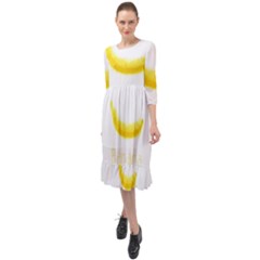 Banana Fruit Watercolor Painted Ruffle End Midi Chiffon Dress