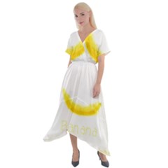 Banana Fruit Watercolor Painted Cross Front Sharkbite Hem Maxi Dress