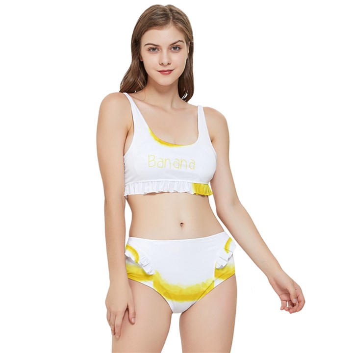 Banana Fruit Watercolor Painted Frilly Bikini Set