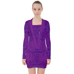 Cloister Advent Purple V-neck Bodycon Long Sleeve Dress