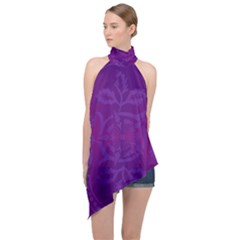 Cloister Advent Purple Halter Asymmetric Satin Top by HermanTelo