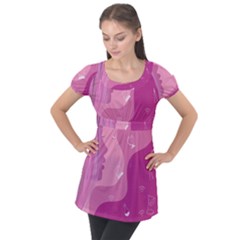 Online Woman Beauty Purple Puff Sleeve Tunic Top by Mariart