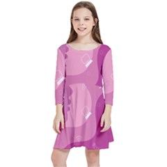 Online Woman Beauty Purple Kids  Quarter Sleeve Skater Dress by Mariart