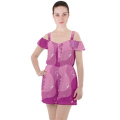 Online Woman Beauty Purple Ruffle Cut Out Chiffon Playsuit