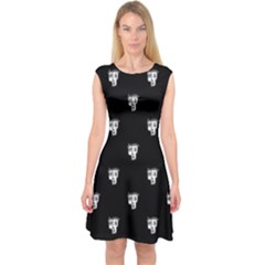 Man Head Caricature Drawing Pattern Capsleeve Midi Dress