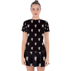 Man Head Caricature Drawing Pattern Drop Hem Mini Chiffon Dress by dflcprintsclothing