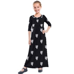 Man Head Caricature Drawing Pattern Kids  Quarter Sleeve Maxi Dress by dflcprintsclothing