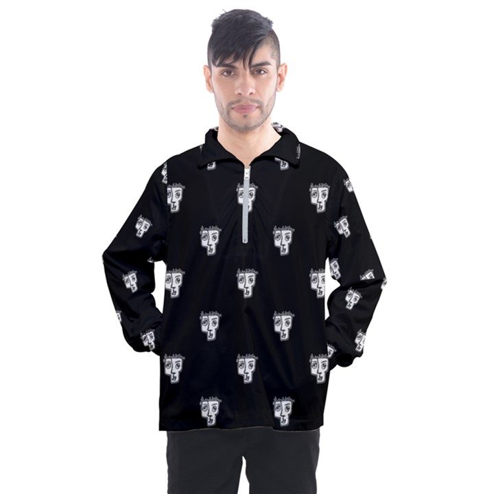 Man Head Caricature Drawing Pattern Men s Half Zip Pullover