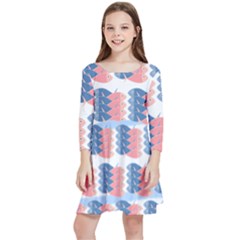 Fish Texture Rosa Blue Sea Kids  Quarter Sleeve Skater Dress