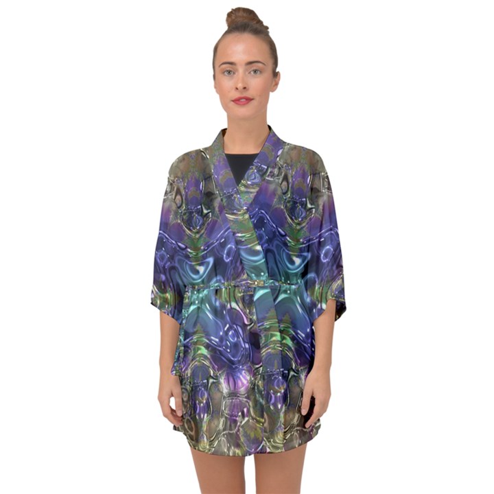 Metallizer Factory Glass Half Sleeve Chiffon Kimono