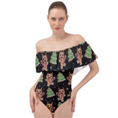 Gingerbread Krampus Off Shoulder Velour Bodysuit  by Valentinaart