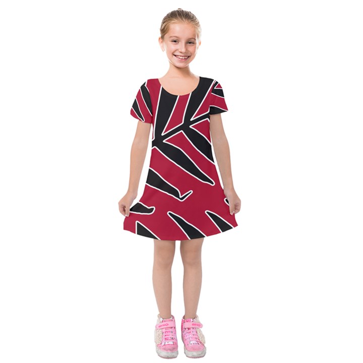 Leaves Silhouette Tropical Style Print Kids  Short Sleeve Velvet Dress