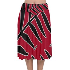 Leaves Silhouette Tropical Style Print Velvet Flared Midi Skirt by dflcprintsclothing