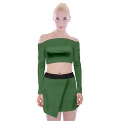 Basil Green - Off Shoulder Top With Mini Skirt Set by FashionLane