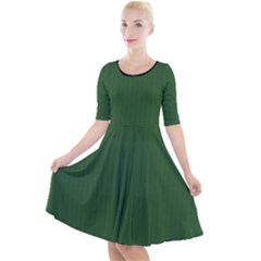 Basil Green - Quarter Sleeve A-line Dress by FashionLane