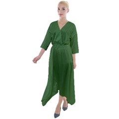 Basil Green - Quarter Sleeve Wrap Front Maxi Dress by FashionLane