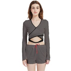 Ash Grey - Velvet Wrap Crop Top And Shorts Set