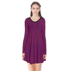 Boysenberry Purple - Long Sleeve V-neck Flare Dress by FashionLane