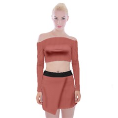 Blush Red - Off Shoulder Top With Mini Skirt Set by FashionLane