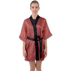 Blush Red - Half Sleeve Satin Kimono  by FashionLane