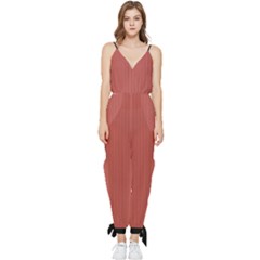 Blush Red - Sleeveless Tie Ankle Jumpsuit by FashionLane